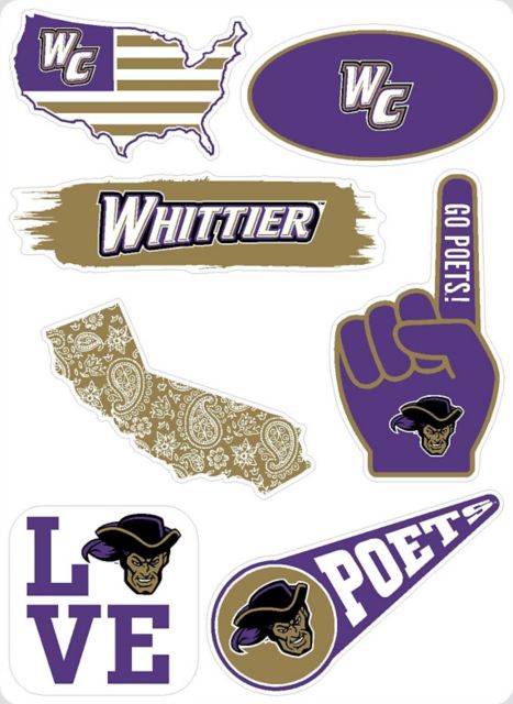 Whittier College 7.5'' x 7.5'' Sticker Sheet
