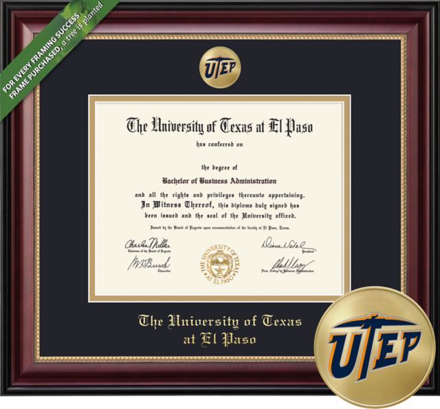 University of Texas El Paso Sienna 8.5 x 11 Diploma with Double Mat and Medallion - ONLINE ONLY