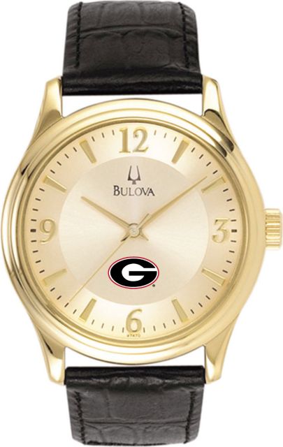 Bulova Men s Gold and Leather Watch ONLINE ONLY University Of Georgia