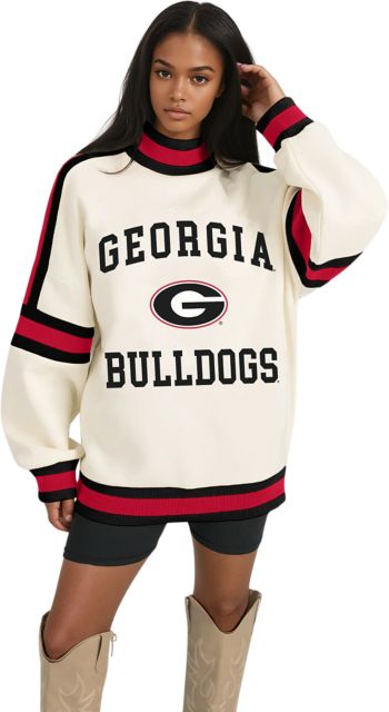 University of Georgia Women's Oversized Turtleneck Pullover with Bold Stretch-Knit Striped Detail