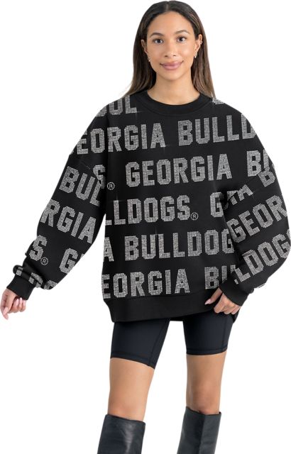 University of Georgia Women's All-Over Pixelated Rhinestone Text Drop Shoulder Crewneck Pullover