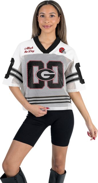 University of Georgia Women's Midi-Crop Sport Mesh Fashion Jersey Top with Sport Striping