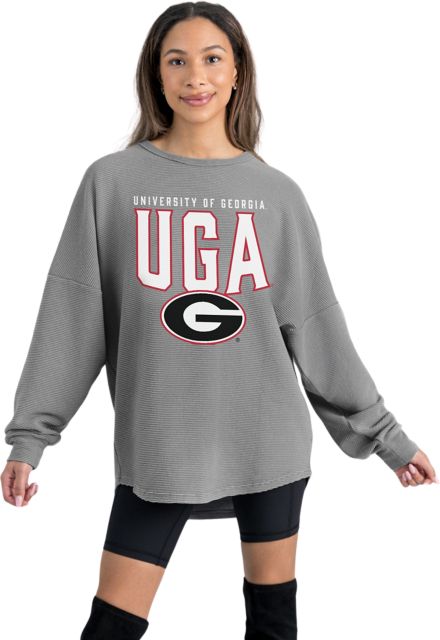 University of Georgia Women's Crewneck Essential Corded Pullover with Ribbed Knit Cuff Detail
