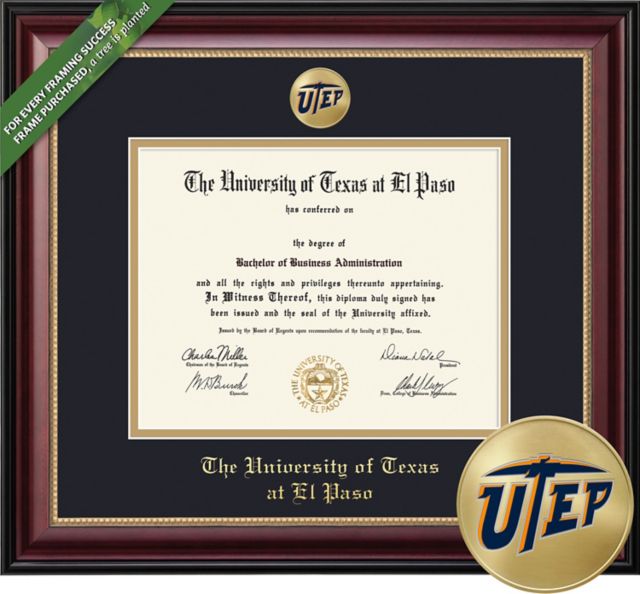 University of Texas El Paso Sienna 8.5 x 11 Diploma with Double Mat and Medallion - ONLINE ONLY