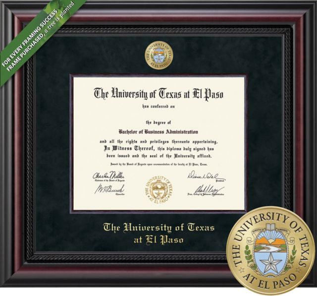 University of Texas El Paso Legacy 8.5 x 11 Diploma with Suede Mat, Wood Fillet and Medallion - ONLINE ONLY