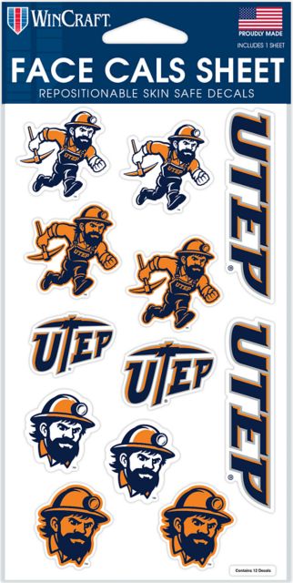 University of Texas El Paso Paydirt Pete Face Cal Tattoo Sheet
