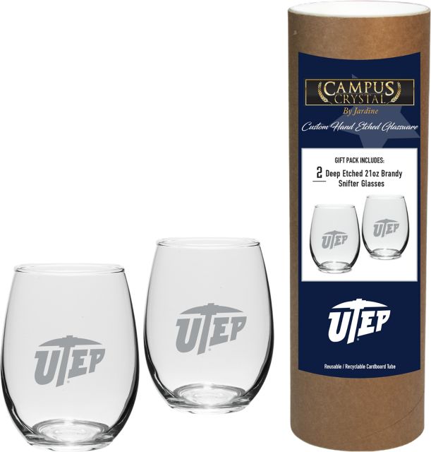 University of Texas El Paso 15 oz. Stemless Wine Glass - Set of 2