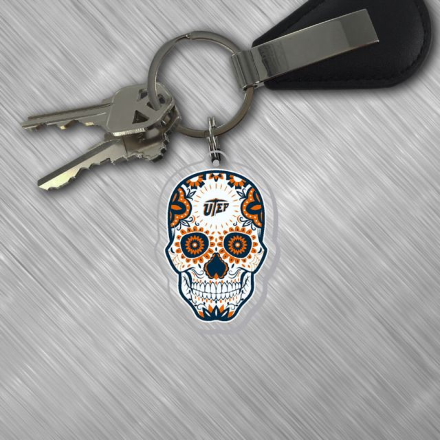 University of Texas El Paso Lasercut Sugar Skull Keychain