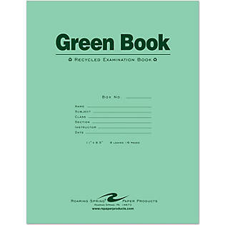Bulk Recycled Green Exam Books Roaring Spring 77509 Wide Margin 11x8.5 500 Exam Books 