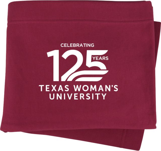 Texas Woman's University  Sweatshirt Blanket TWU Celebrating 125 Years Stacked - ONLINE ONLY