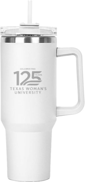 Texas Woman's University  Hippo Mug & Straw Lid with Twist Closure 40 oz TWU Celebrating 125 Years Stacked Engraved - ONLINE ONLY