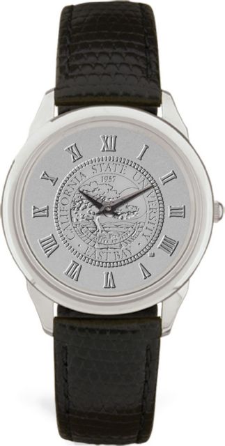 Men's Silver Wristwatch with Black Leather Band - ONLINE ONLY