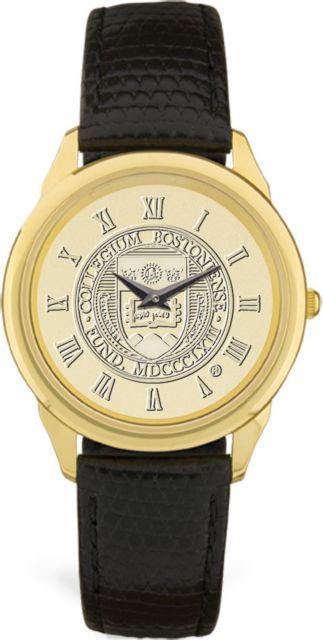 Men's Gold Wristwatch with Black Leather Band - ONLINE ONLY