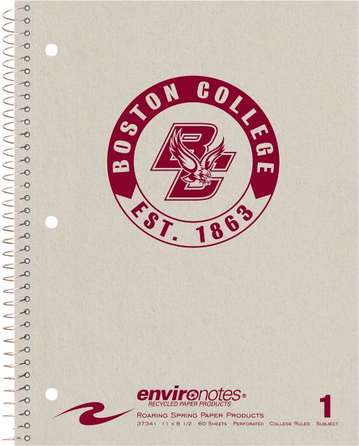 Boston College Foil Imprinted Recycled 1 Subject College Ruled Spiral Notebook, 11" x 8.5", 60 Sheets