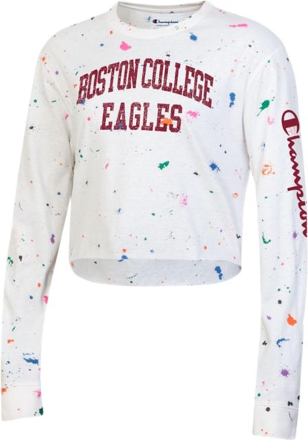 Boston College Eagles Women's Paint Drop Crop Long Sleeve T-Shirt | Champion | White | Small