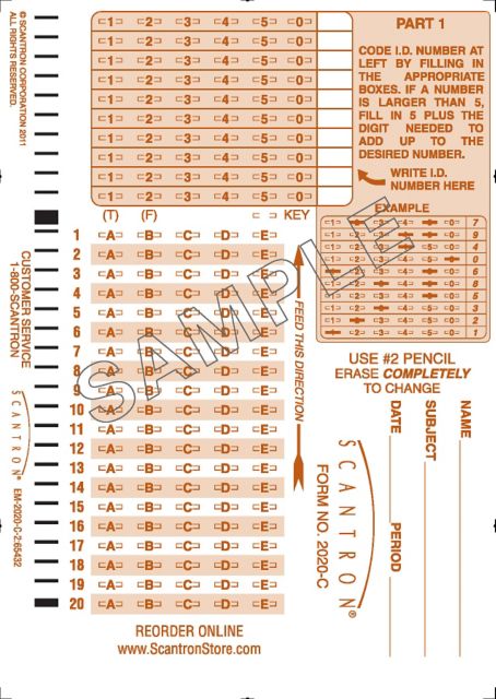 SCANTRON 20Qx5A ID AREA 1S