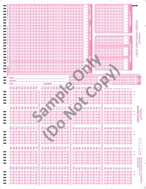 SCANTRON PARSCORE ANSWER SHEET