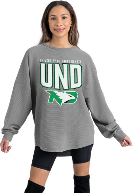University of North Dakota Women's Crewneck Essential Corded Pullover with Ribbed Knit Cuff Detail