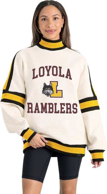 Loyola University Chicago Women's Oversized Turtleneck Pullover with Bold Stretch-Knit Striped Detail