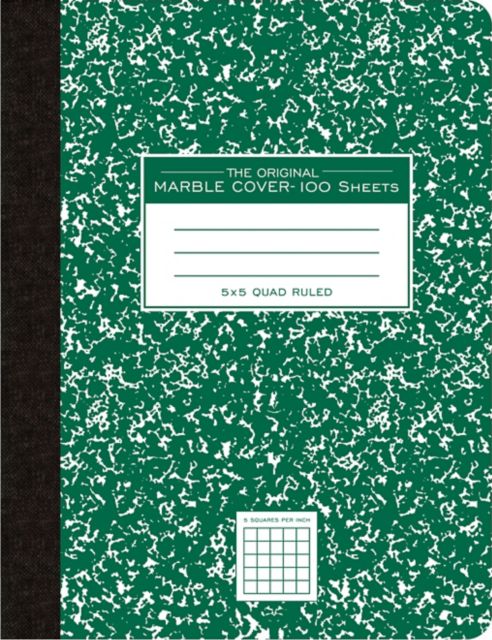 Composition Notebook 5x5 Graph Ruled 100 Sheets 15# White Paper 9.75 IN x 7.75 IN Green Marble Hard Covers