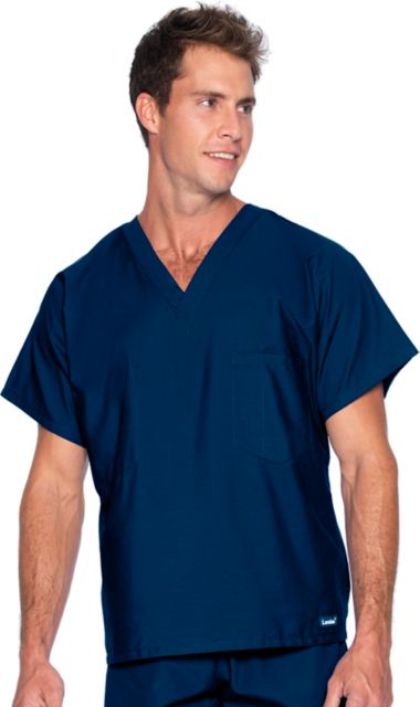 Essentials Unisex 1-Pocket V-Neck Scrub Top Navy Small