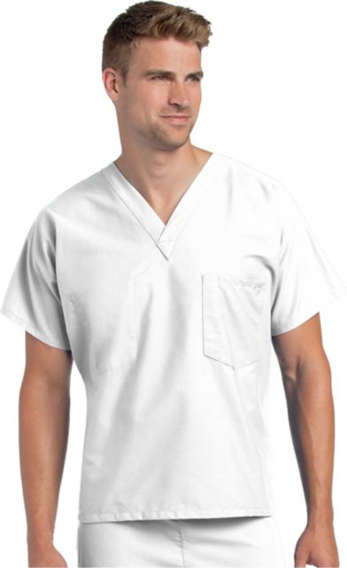 Essentials Unisex 1-Pocket V-Neck Scrub Top White Small