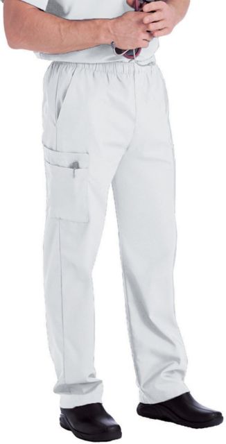 Essentials Men's Straight-Leg Cargo Scrub Pants White Twill Small