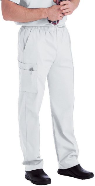 Essentials Men's Straight-Leg Cargo Scrub Pants White Twill