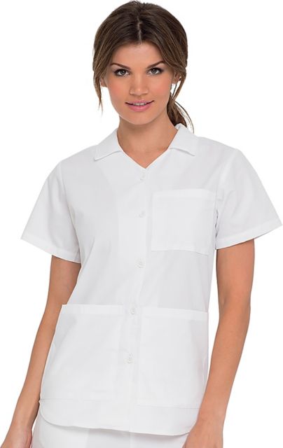 Essentials Women's Button-Down Scrub Top White Large: Mount Saint