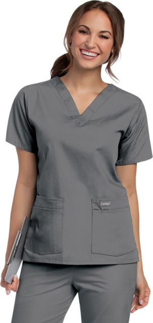 Essentials Women's 4-Pocket V-Neck Scrub Top Steel Grey Small