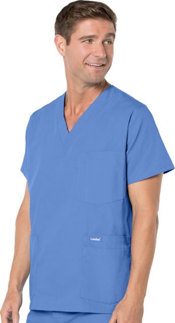 Essentials Men's 5-Pocket V-Neck Scrub Top Ceil 4X Large