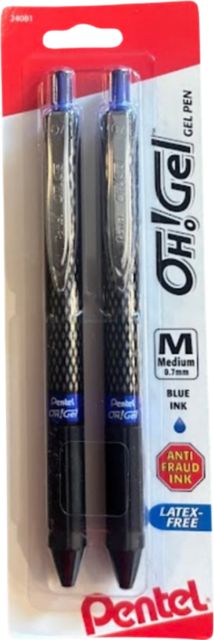 Pentel Oh! Gel Retractable Gel Pen 0.7mm Blue Ink 2 Pack
