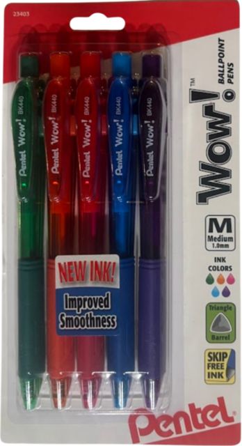 Pentel Wow! Ballpoint Pen  (1.0mm) Assorted Ink 5-Pk