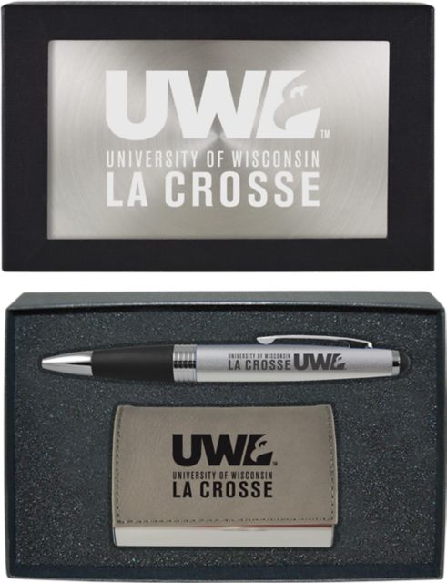 University of Wisconsin - La Crosse Business Card Holder & Pen Set