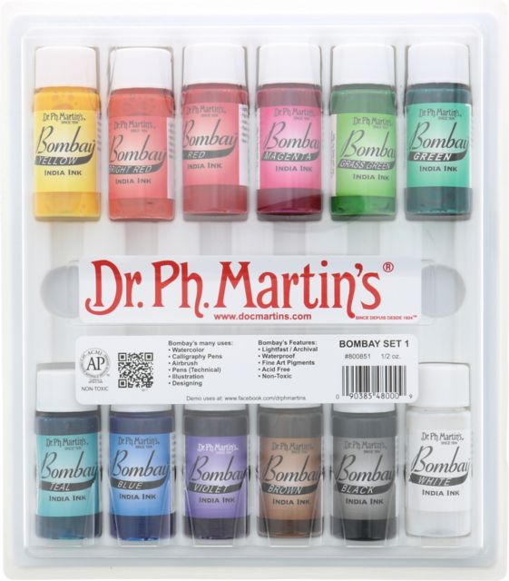 BOMBAY INDIA INK .5OZ 12-COLOR SET#1