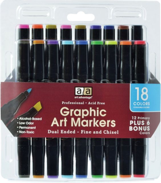Art Advantage Dual Ended Graphic Art Markers 18 Color Set