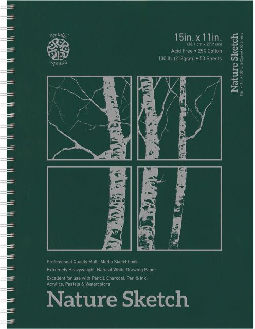 Pentalic 11x15 130 lb. (211 gsm) Nature Sketch Mixed Media 50 Sheet Spiral Bound Pad