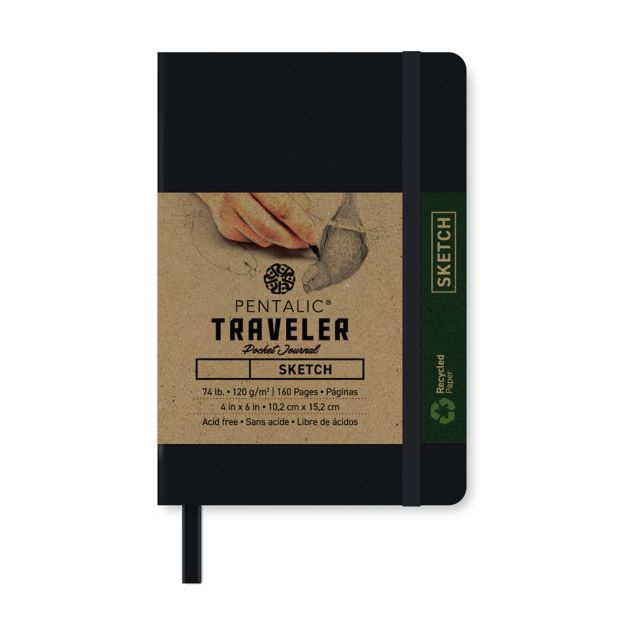 Pentalic Black 6x4 74-pounds Sketch Traveler Pocket Journal 160 Page Book