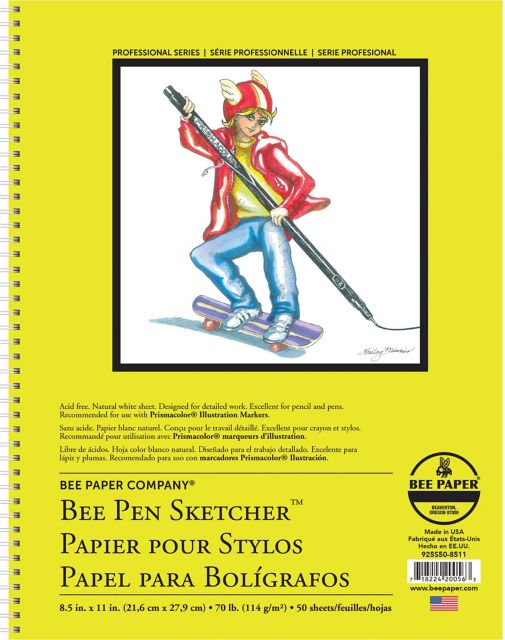 Bee Paper 8.5x11 70-pounds Pen Sketcher Double Wire Bound Pad 50/Sheets