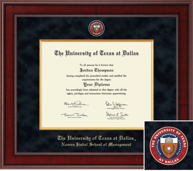 Church Hill Classics Presidential Diploma Frame. Naveen Jindal School of Management - ONLINE ONLY