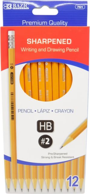 BAZIC Pre-Sharpened Pencil #2 HB  Latex Free Eraser (12/Pack)  1-Pack
