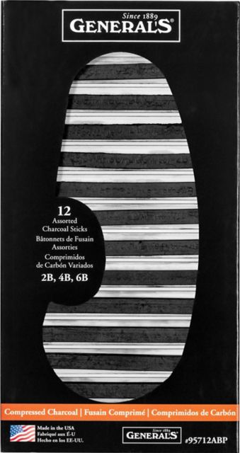 COMPRESSED CHARCOAL 12 ASSORTED STICKS