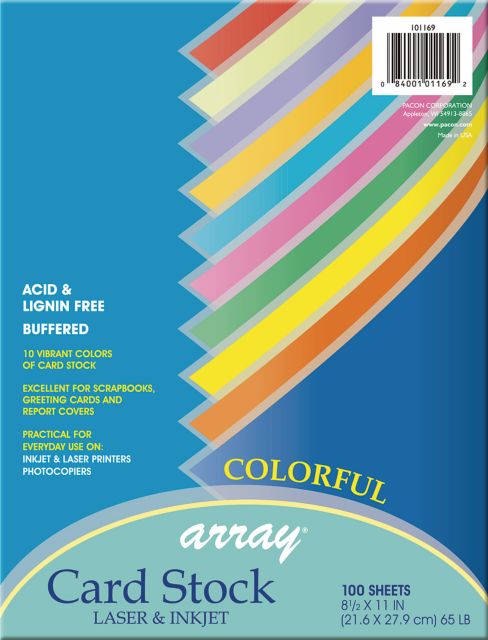 CARDSTOCK ARRAY 8.5X11 PASTEL COLORS 100 SHEETS
