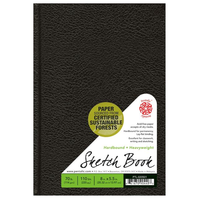 Pentalic Black 5-1/2x8 70-pound Traditional Sketchbook 220 Page Hardbound Book