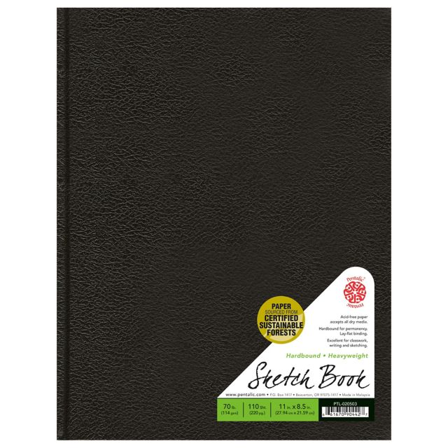 Pentalic Black 8-1/2x11 70-pound Traditional Sketchbook 220 Page Hardbound Book