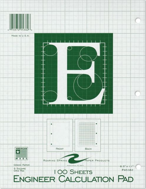 5x5 Grid Engineering Pad 15# Green 3 Hole Punched 8.5 IN x 11 IN 100 Sheets  Green Paper: Des Moines Area Community College