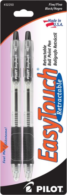 EasyTouch Retractable Ball Point Pen, 2-pack, Black Ink, Fine Point.