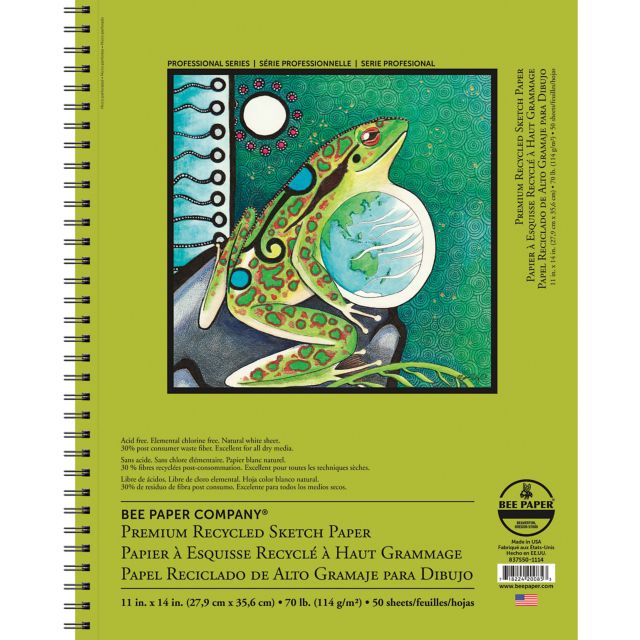 Bee Paper 11x14 70-pounds Premium Recycled Sketch Double Wire Bound Pad 50/Sheets