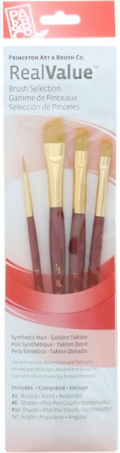 BRUSH GOLD TAKLON VALUE ROUND/SHADER/ANGLE 4 PACK