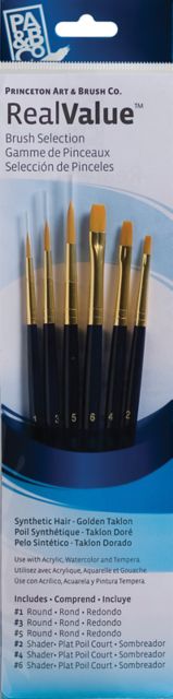 Brush Gold Taklon Round/Shader 6 Pack